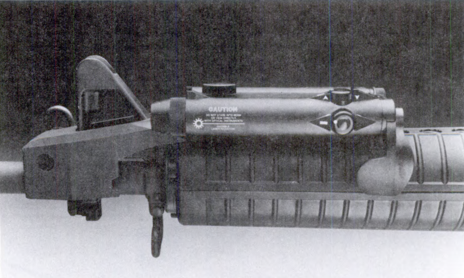 An AN-PAQ-4B infrared aiming light on an M16 Rifle.png