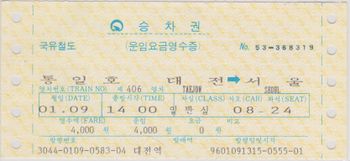 지정공통승차권(1996년 대전역 발매)