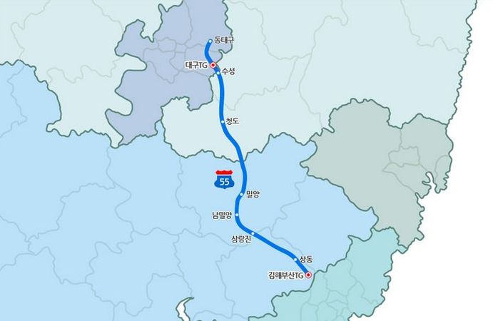 대구~부산 구간 노선도(민자사업)